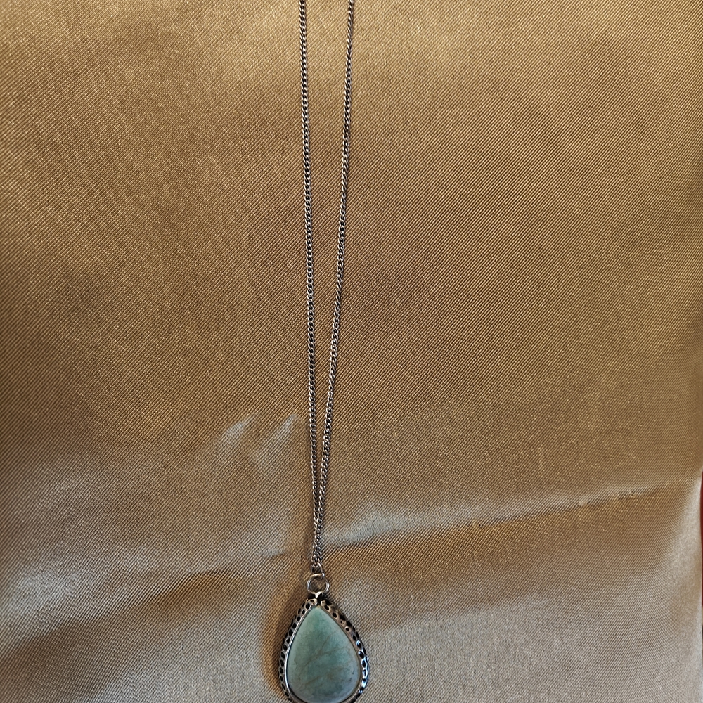 West&Co. Silver Pendant Necklace With Turquoise Marbled Green Drop